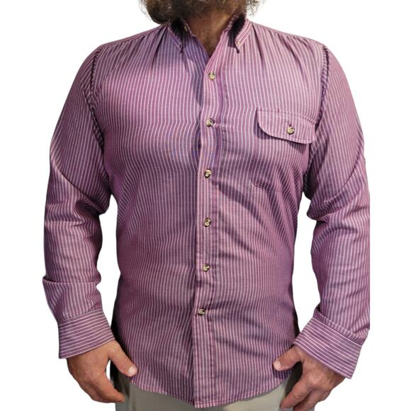 VNTG 1984 Levi’s Burgundy Stripe Button Shirt L Retro Cowboy Rodeo Westerncore - Picture 1 of 9